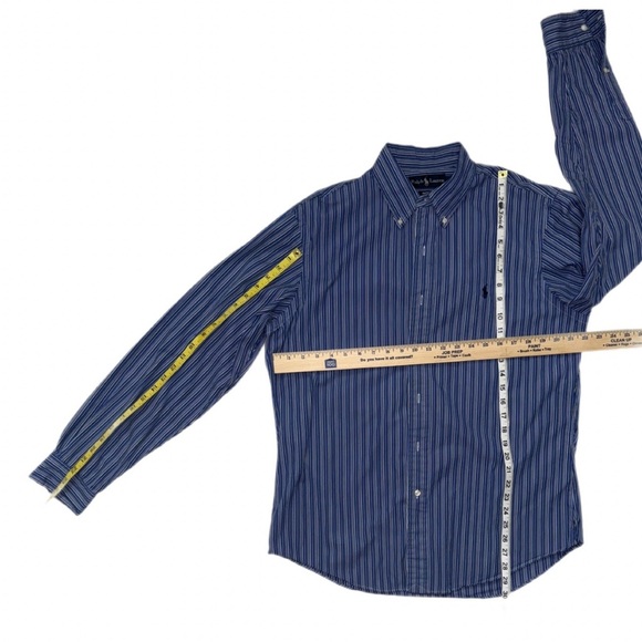 Ralph Lauren Custom Fit Dress Shirt Men’s M Navy Blue Multi-Stripe Button Down - Picture 6 of 9